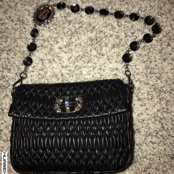 Miu Miu Matelasse Nappa Leather Crystal Flap Clutch Black - Picture 2 of 7